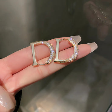 Shiny Letter Alloy Inlay Zircon Earrings