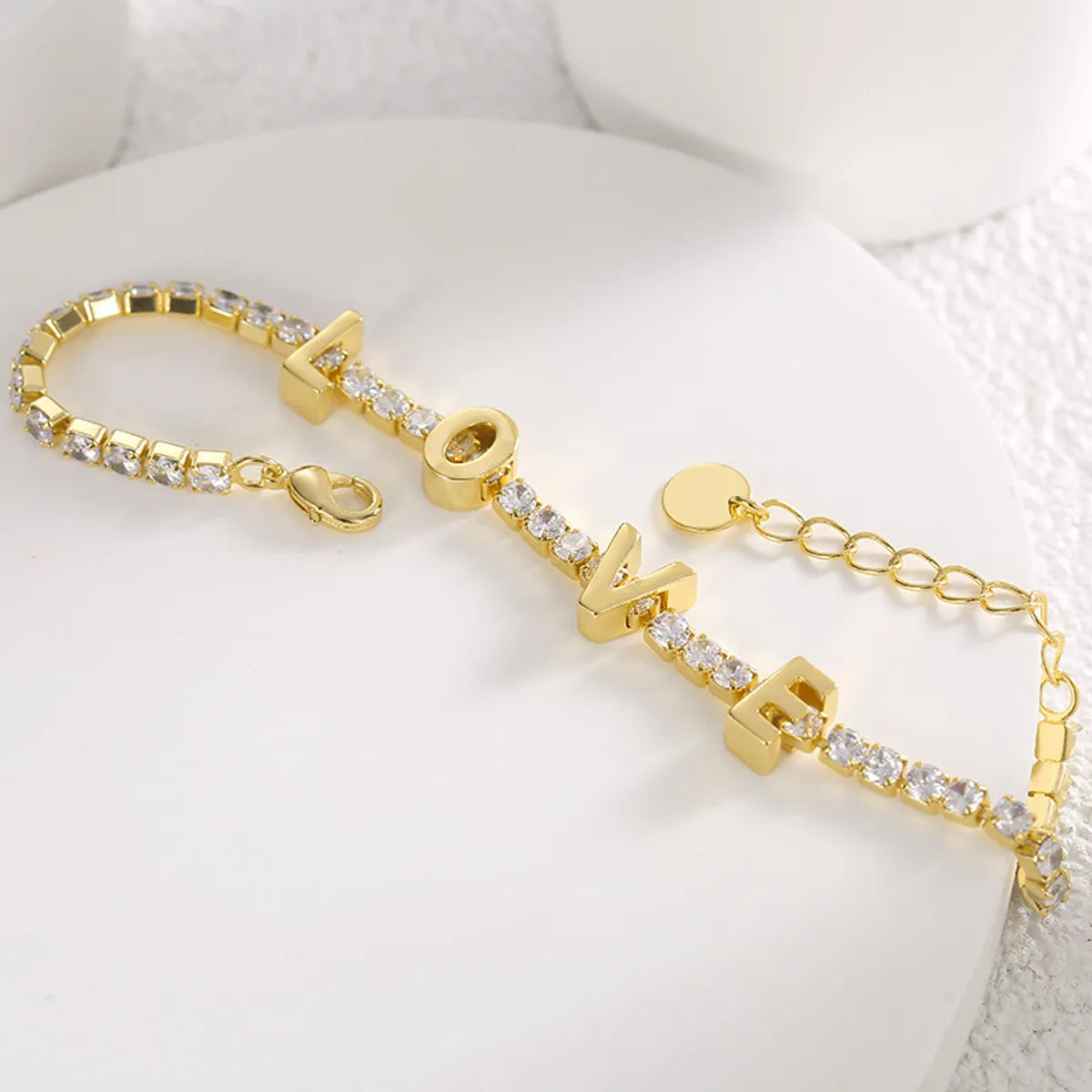 Shiny Letter Copper 18k Gold Plated Zircon Bracelets In Bulk