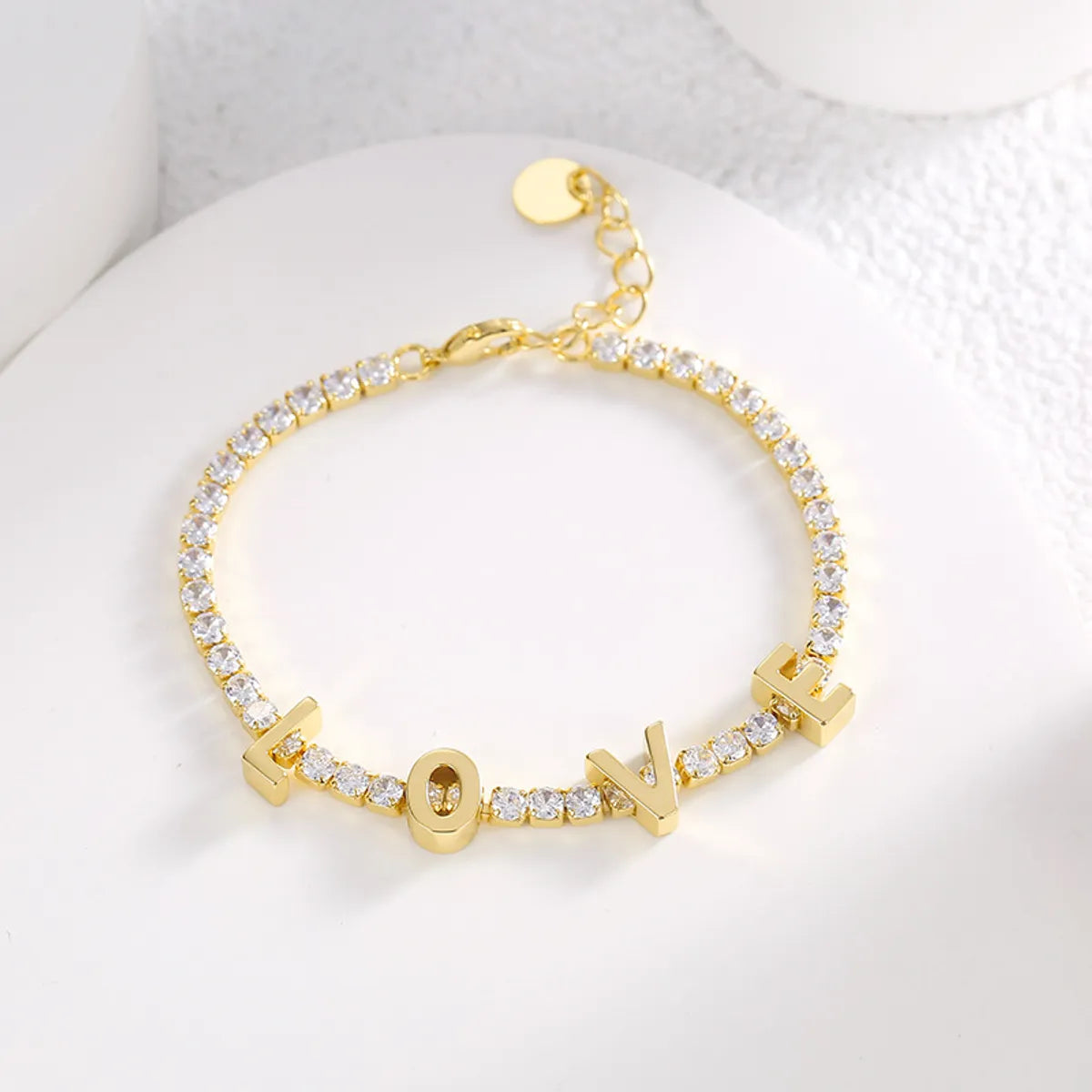 Shiny Letter Copper 18k Gold Plated Zircon Bracelets In Bulk