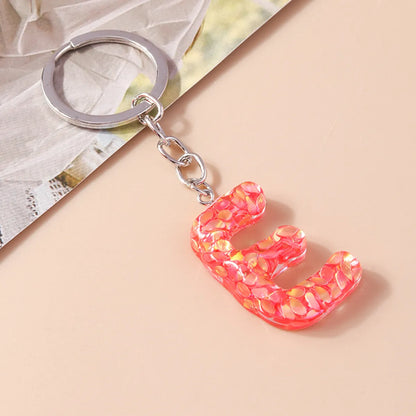 Shiny Letter Sequin Resin Zinc Alloy Bag Pendant Keychain