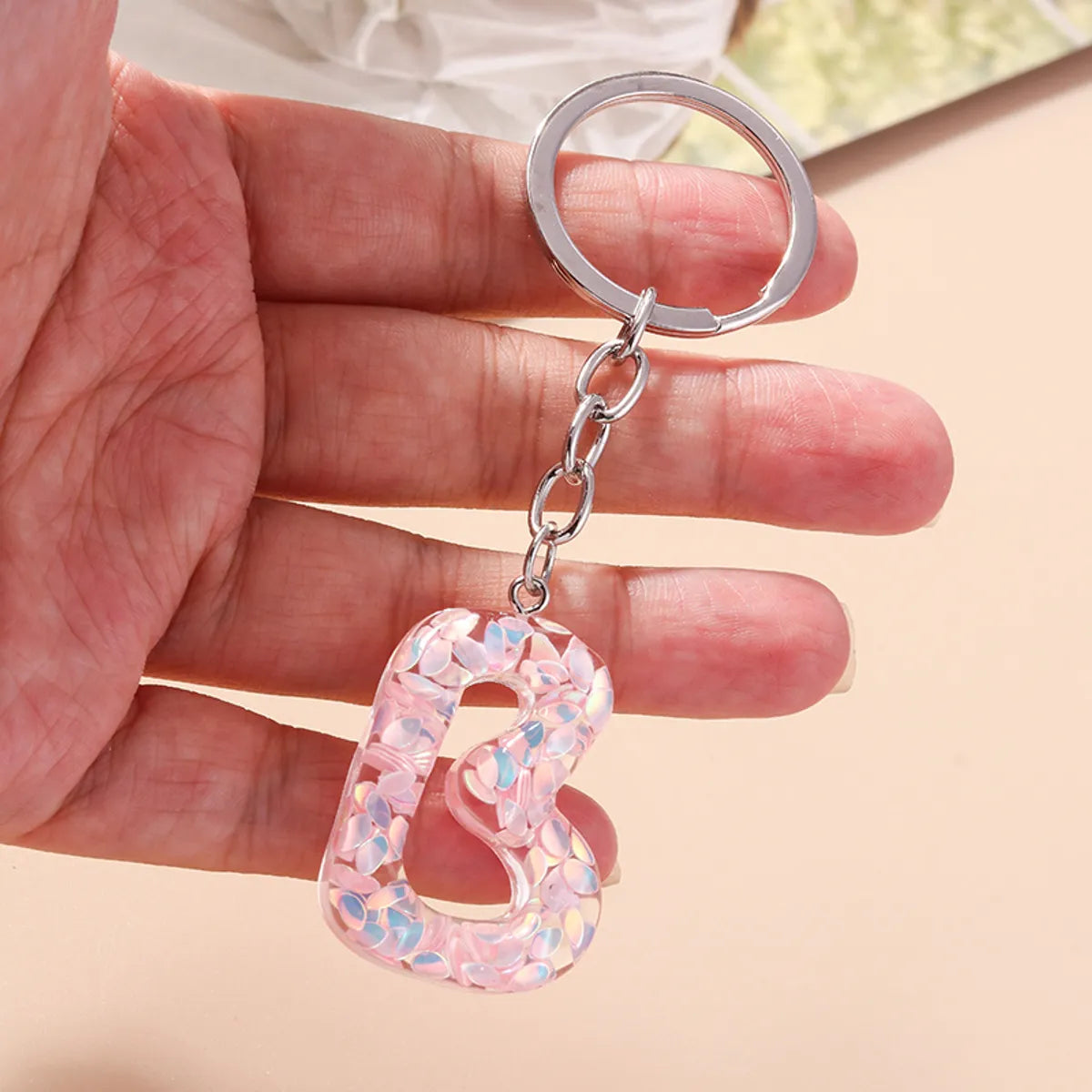 Shiny Letter Sequin Resin Zinc Alloy Bag Pendant Keychain