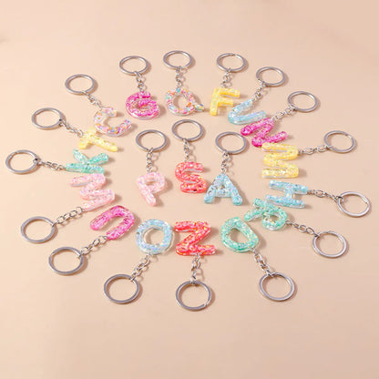 Shiny Letter Sequin Resin Zinc Alloy Bag Pendant Keychain