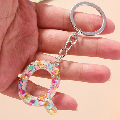 Shiny Letter Sequin Resin Zinc Alloy Bag Pendant Keychain