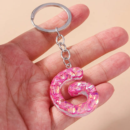 Shiny Letter Sequin Resin Zinc Alloy Bag Pendant Keychain