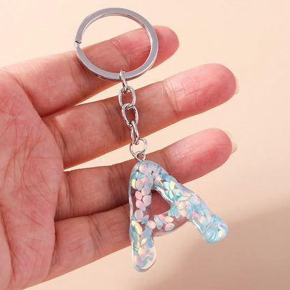 Shiny Letter Sequin Resin Zinc Alloy Bag Pendant Keychain