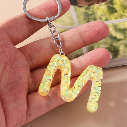 Shiny Letter Sequin Resin Zinc Alloy Bag Pendant Keychain