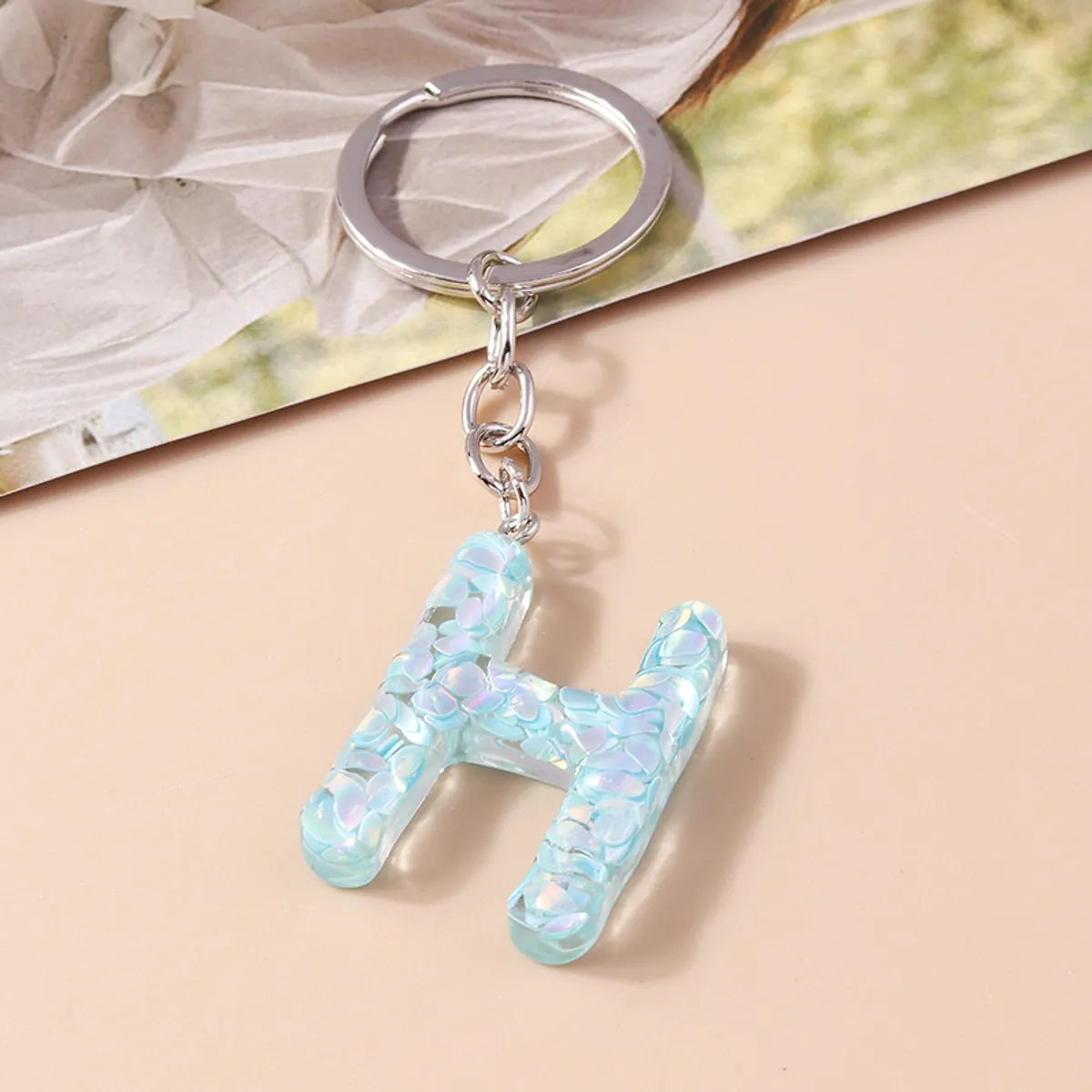 Shiny Letter Sequin Resin Zinc Alloy Bag Pendant Keychain