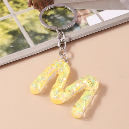 Shiny Letter Sequin Resin Zinc Alloy Bag Pendant Keychain