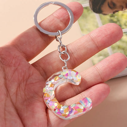 Shiny Letter Sequin Resin Zinc Alloy Bag Pendant Keychain