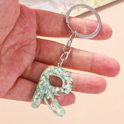 Shiny Letter Sequin Resin Zinc Alloy Bag Pendant Keychain