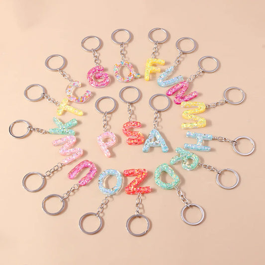 Shiny Letter Sequin Resin Zinc Alloy Bag Pendant Keychain