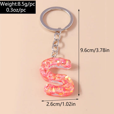 Shiny Letter Sequin Resin Zinc Alloy Bag Pendant Keychain