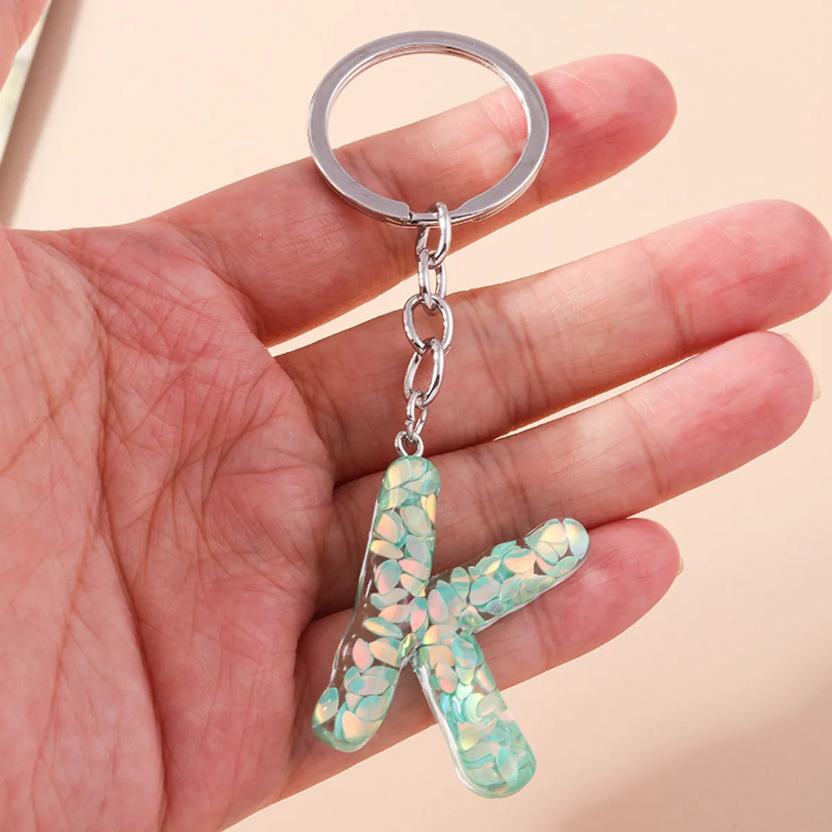 Shiny Letter Sequin Resin Zinc Alloy Bag Pendant Keychain