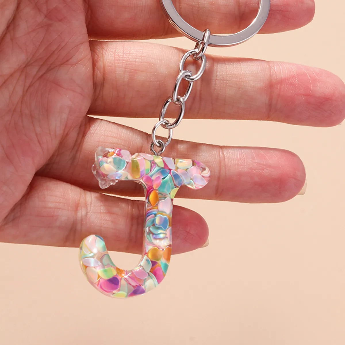 Shiny Letter Sequin Resin Zinc Alloy Bag Pendant Keychain