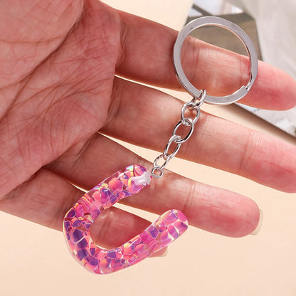 Shiny Letter Sequin Resin Zinc Alloy Bag Pendant Keychain