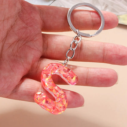 Shiny Letter Sequin Resin Zinc Alloy Bag Pendant Keychain