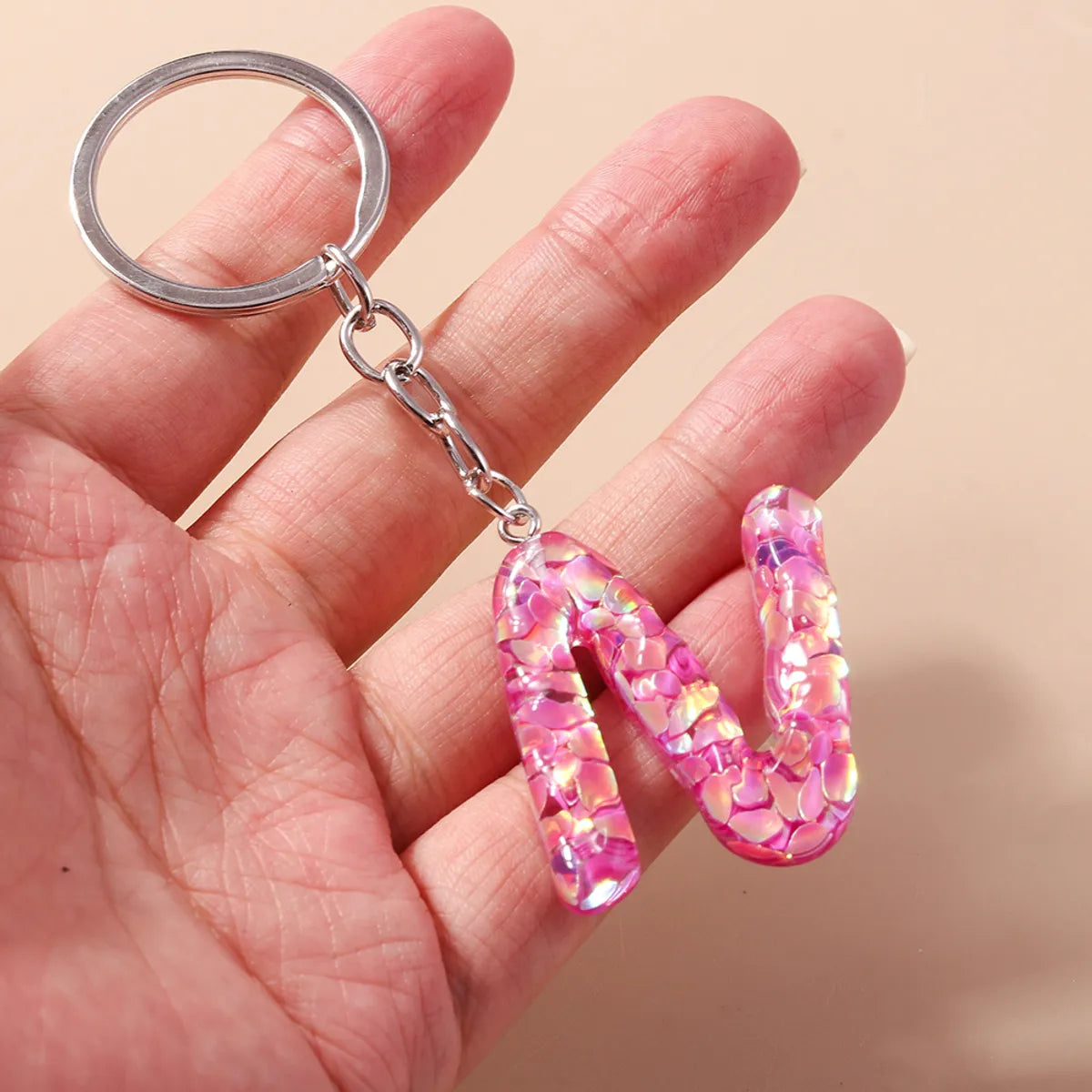 Shiny Letter Sequin Resin Zinc Alloy Bag Pendant Keychain