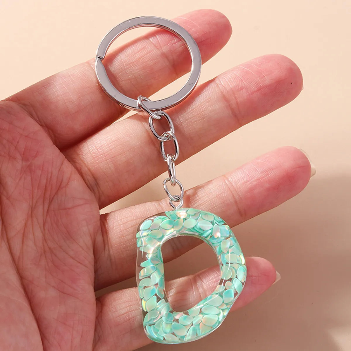 Shiny Letter Sequin Resin Zinc Alloy Bag Pendant Keychain