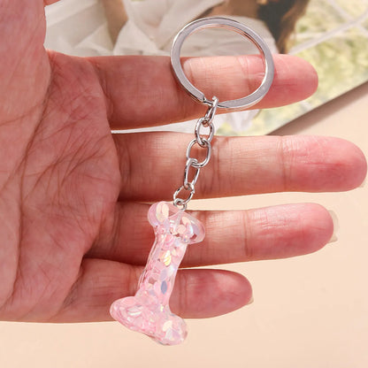 Shiny Letter Sequin Resin Zinc Alloy Bag Pendant Keychain