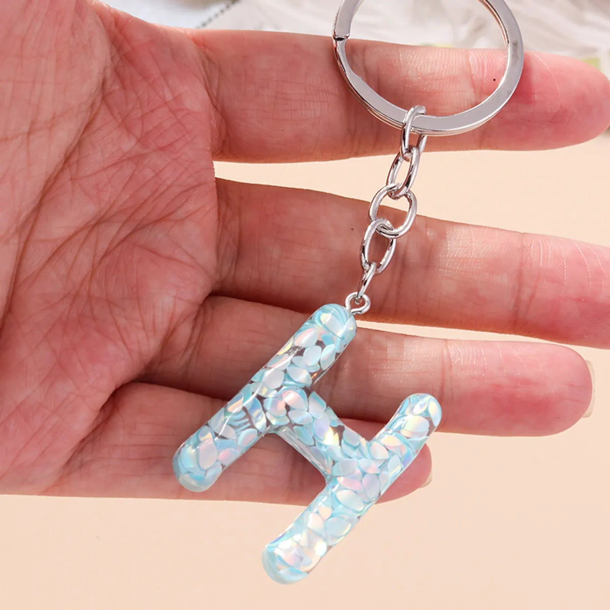 Shiny Letter Sequin Resin Zinc Alloy Bag Pendant Keychain