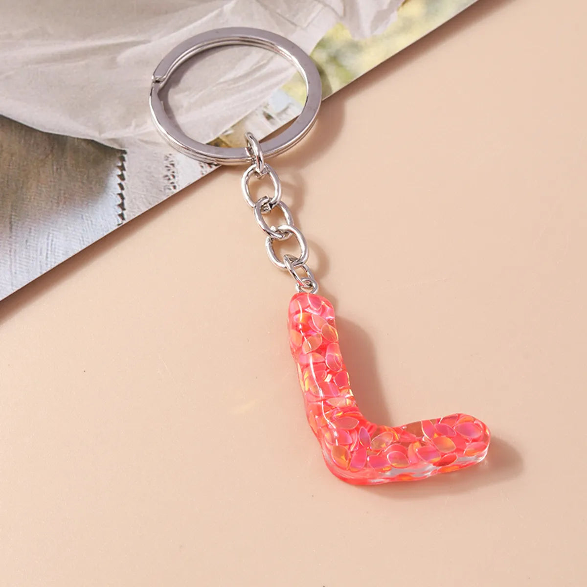 Shiny Letter Sequin Resin Zinc Alloy Bag Pendant Keychain