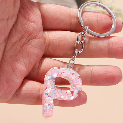 Shiny Letter Sequin Resin Zinc Alloy Bag Pendant Keychain