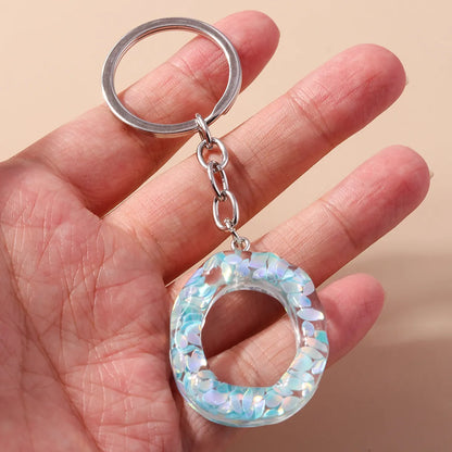 Shiny Letter Sequin Resin Zinc Alloy Bag Pendant Keychain