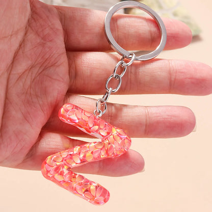 Shiny Letter Sequin Resin Zinc Alloy Bag Pendant Keychain