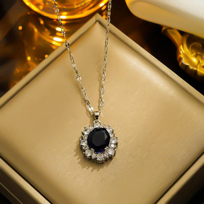 Shiny Oval Stainless Steel Inlay Zircon Pendant Necklace