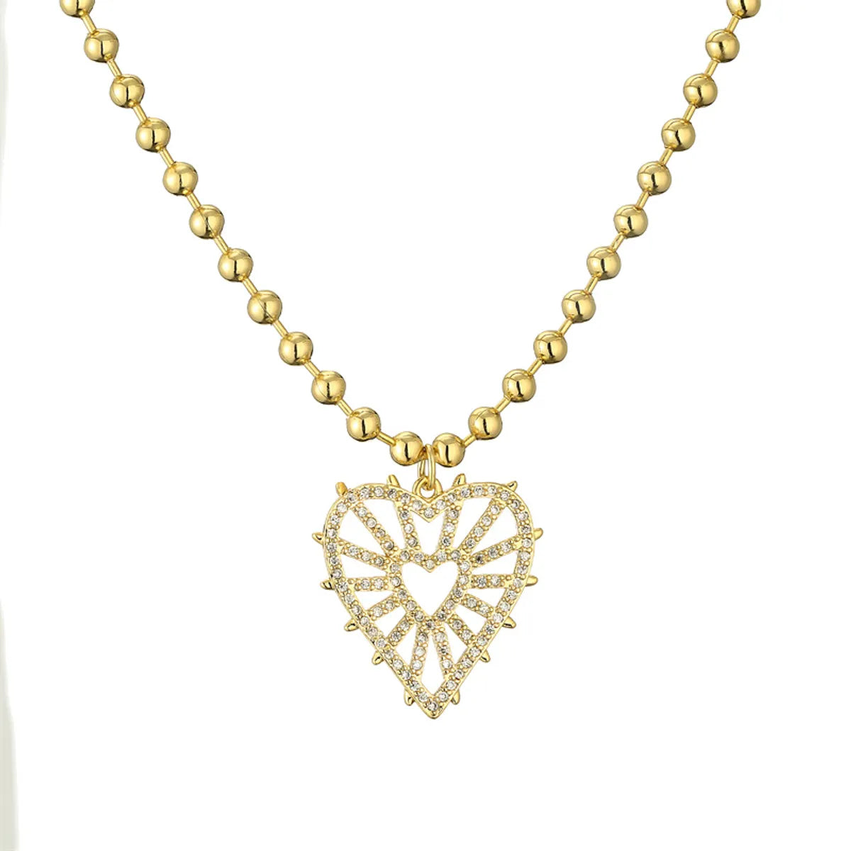 Shiny Pentagram Heart Shape Copper Plating Inlay Zircon Gold Plated Pendant Necklace