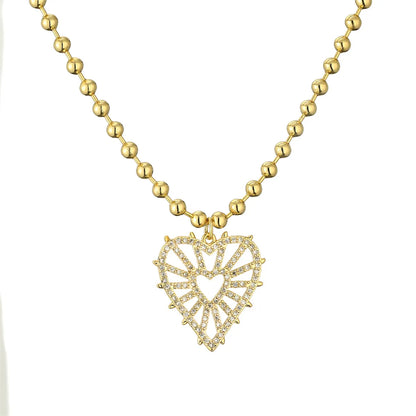 Shiny Pentagram Heart Shape Copper Plating Inlay Zircon Gold Plated Pendant Necklace