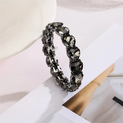 Shiny Round Heart Shape Alloy Inlay Rhinestones Gold Plated Women's Bangle