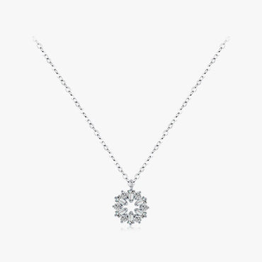 Shiny Snowflake Sterling Silver Plating Inlay Zircon Rhodium Plated Pendant Necklace