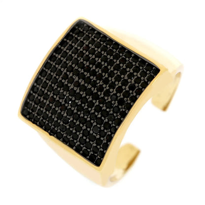 Shiny Square Copper Inlay Zircon Gold Plated Wide Band Ring Open Ring