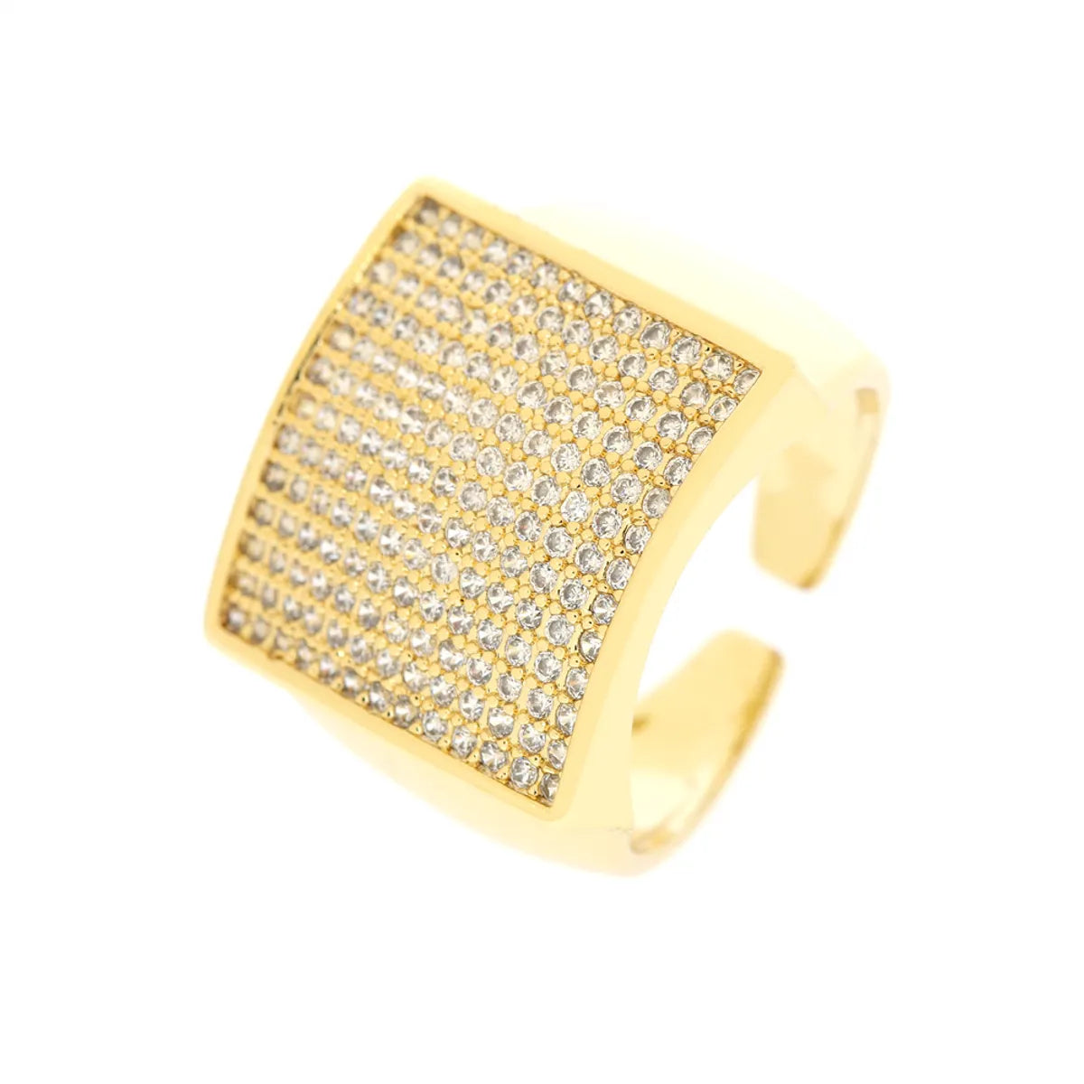 Shiny Square Copper Inlay Zircon Gold Plated Wide Band Ring Open Ring