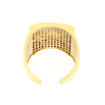 Shiny Square Copper Inlay Zircon Gold Plated Wide Band Ring Open Ring