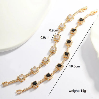 Shiny Square Copper Plating Inlay Zircon 18k Gold Plated Bracelets