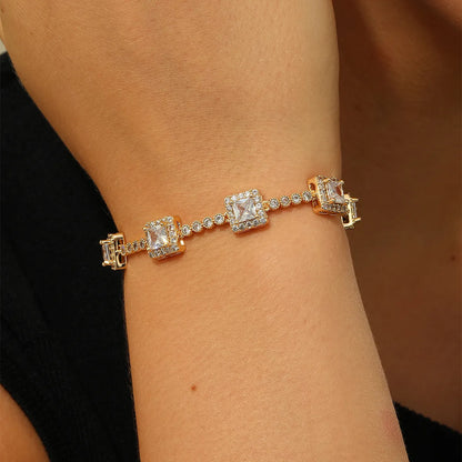 Shiny Square Copper Plating Inlay Zircon 18k Gold Plated Bracelets