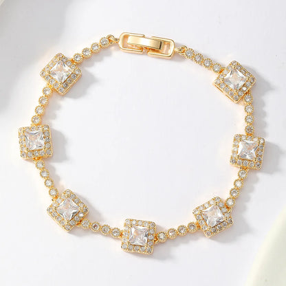 Shiny Square Copper Plating Inlay Zircon 18k Gold Plated Bracelets