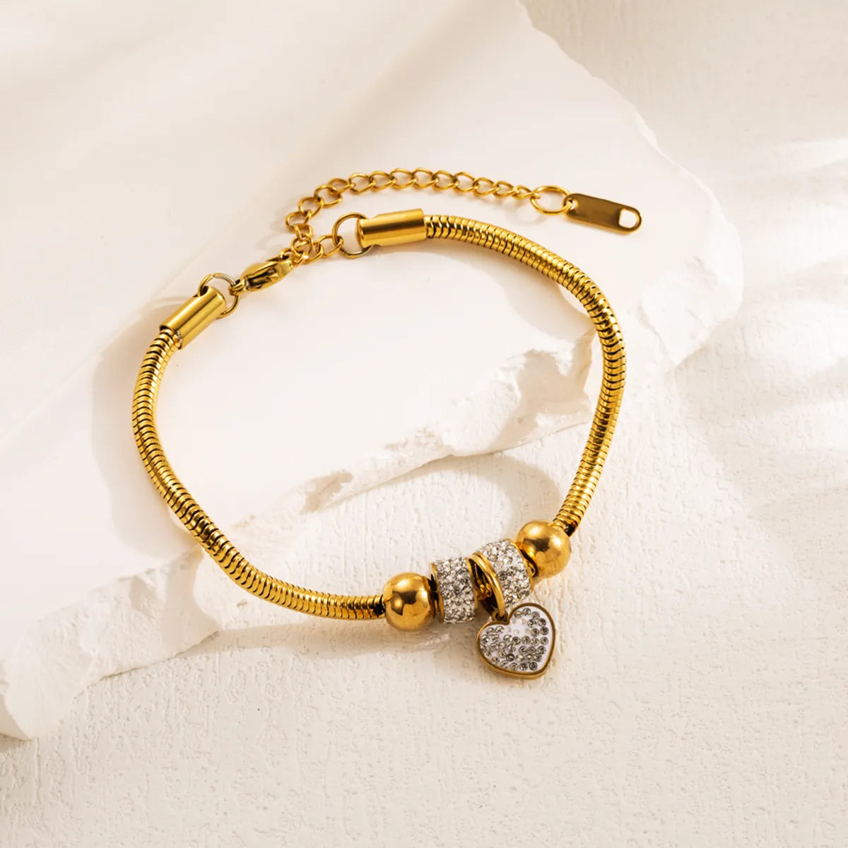 Shiny Star Heart Shape Butterfly Titanium Steel Enamel Plating Inlay Rhinestones Gold Plated Bracelets