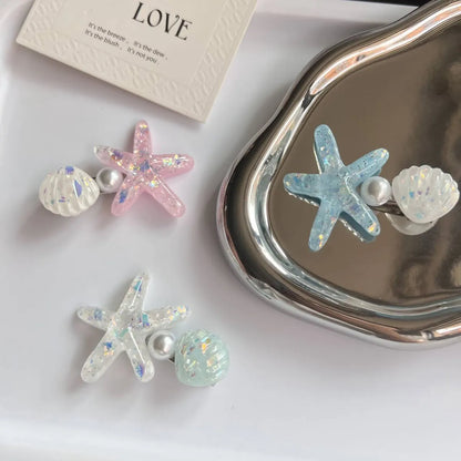 Shiny Starfish Shell Pearl Hairpin Exquisite Japanese And Korean  Headwear Simple Sweet Fresh Girl Duckbill Clip