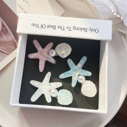 Shiny Starfish Shell Pearl Hairpin Exquisite Japanese And Korean  Headwear Simple Sweet Fresh Girl Duckbill Clip