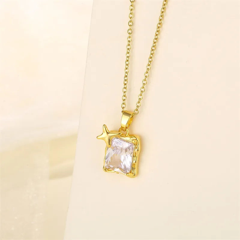 Shiny Tree Water Droplets Flower 201 Stainless Steel Brass Plating Inlay Zircon 18K Gold Plated Women'S Pendant Necklace