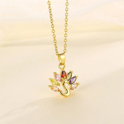 Shiny Tree Water Droplets Flower 201 Stainless Steel Brass Plating Inlay Zircon 18K Gold Plated Women'S Pendant Necklace