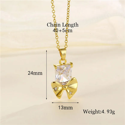 Shiny Tree Water Droplets Flower 201 Stainless Steel Brass Plating Inlay Zircon 18K Gold Plated Women'S Pendant Necklace