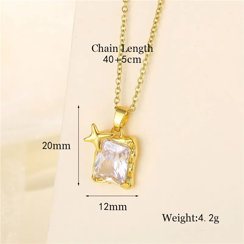 Shiny Tree Water Droplets Flower 201 Stainless Steel Brass Plating Inlay Zircon 18K Gold Plated Women'S Pendant Necklace