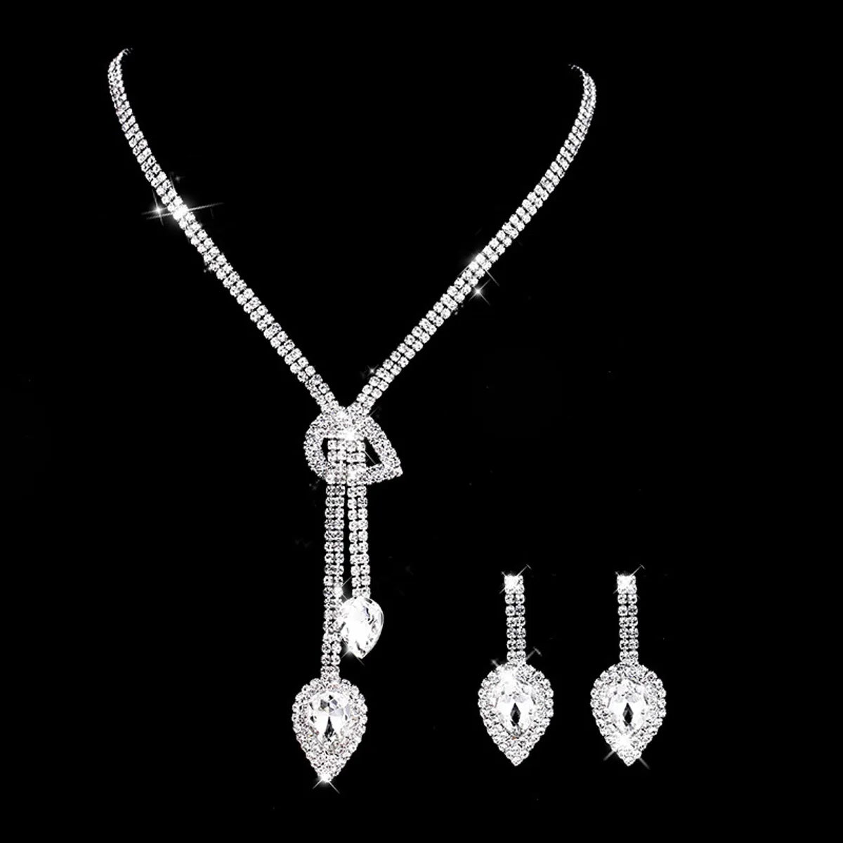 Shiny Water Droplets Alloy Inlay Rhinestone Jewelry Set 1 Set