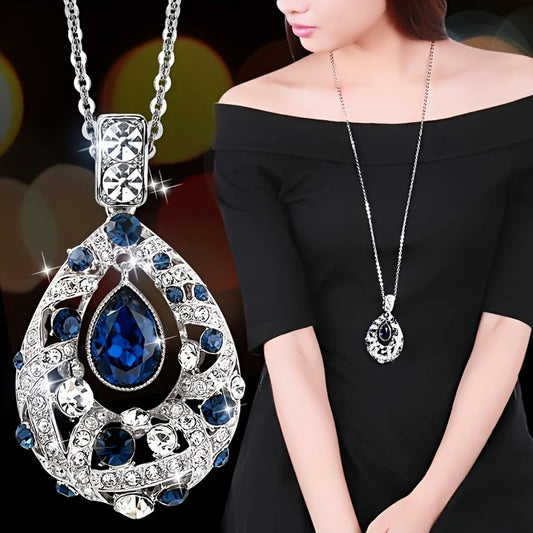 Shiny Water Droplets Alloy Inlay Rhinestones Zircon Women'S Sweater Chain