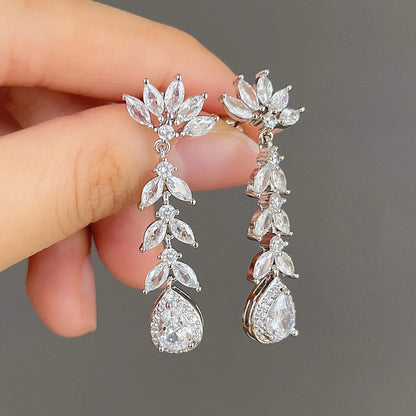 Shiny Water Droplets Copper Inlay Zircon Drop Earrings 1 Pair