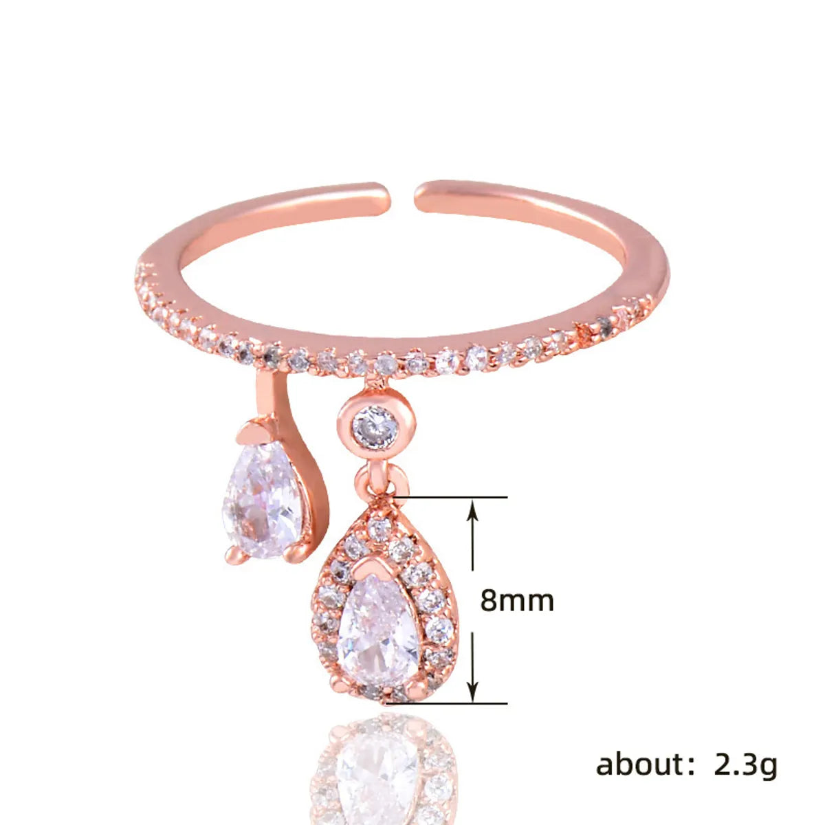 Shiny Water Droplets Copper Inlay Zircon Open Rings